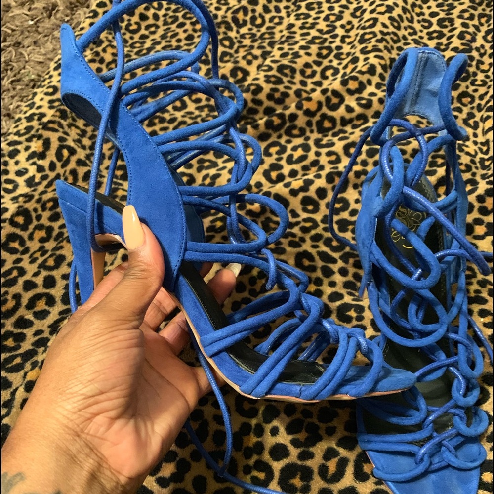 Royal blue tie up heels!